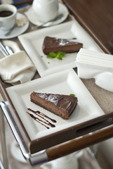 Cheesecake slice and cup of coffee 