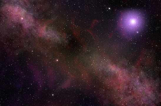 cosmic clouds and glowing star in space