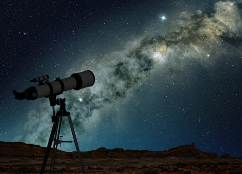 Fototapeta telescope pointing to the bright Milky Way