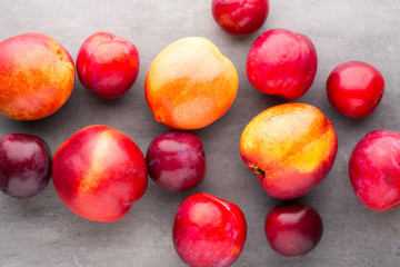 Fresh fruit on the gray background.