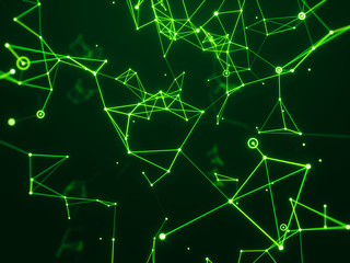 Digital hi-tech network connecting with line abstract background, green theme.