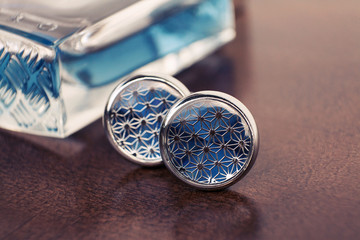 blue cuff links of the groom