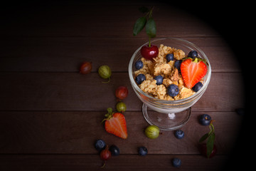 Rustic Breakfast with muesli and berries