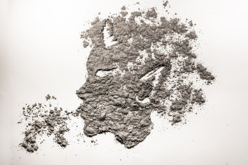 Satyr head blow dust illustration made in ash