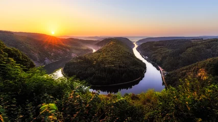 Abwaschbare Fototapete Fluss Sonnenaufgang an der Saarschleife