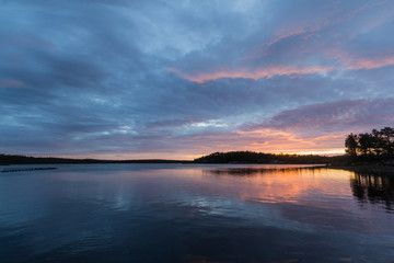 Sunset over White sea in Karelia