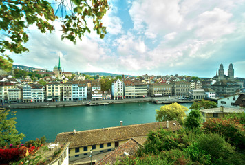 Fototapeta na wymiar Zurich seen from Lindenhof, Switzerland