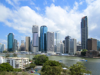 Fototapeta na wymiar Brisbane Skyline and River from Kangaroo Point. High-rise buildings of the Central Business District.