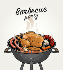 Sketched Barbecue Meat Food on Grill