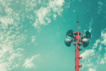 Horn speaker for public relations sign symbol, retro vintage color effect