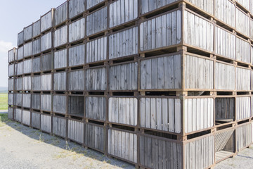 Wooden boxes stacked and orderly transportation of fruits