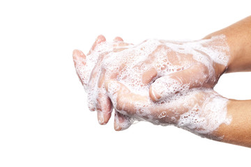 Washing hands isolated on white