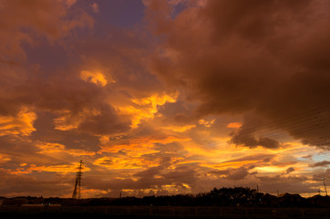 Fototapeta premium morning glow and transmission line iron tower