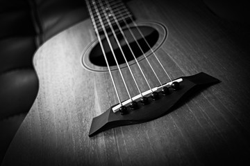 Naklejka premium acoustic guitar, bw filter for music background