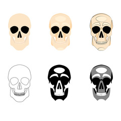Collection icons human skulls logo in various styles, silhouette, line, color, simple, monochrome