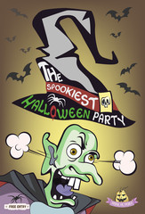 The spookiest Halloween party poster. Monster character. Horrible wizard. Vector illustration.