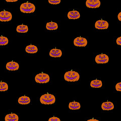 hand drawn jack-o-lantern seamless pattern - halloween background