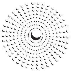 Croissant or crescent dots spiral background, abstract vector object