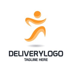 Obraz premium The Running man with postal box logo,Messenger creative concept,Delivery vector logo design template.