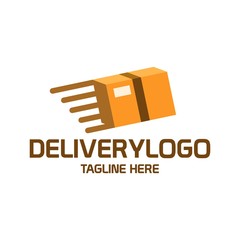 Fast delivery service illustration isolated on white background, speed delivery box flying fast logo, cartoon flat delivery package color concept image - 123134687