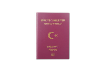 Turkish passport isolated on white background.