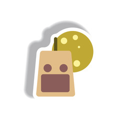 Vector illustration paper sticker Halloween icon pumpkin at midnight with a full moon