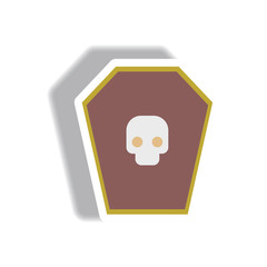 Vector illustration paper sticker Halloween icon grave monument and skull