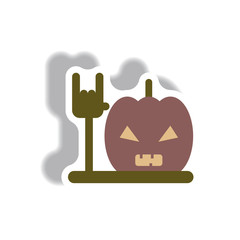 Vector illustration in flat design Halloween icon pumpkin and hand