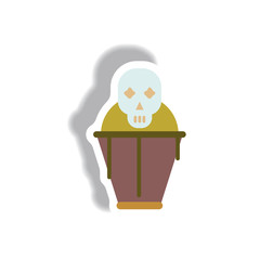 Vector illustration paper sticker Halloween icon coffin and skull