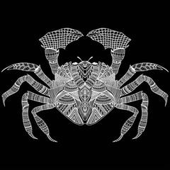 Hand drawn zentangle crab for coloring book adult, tattoo