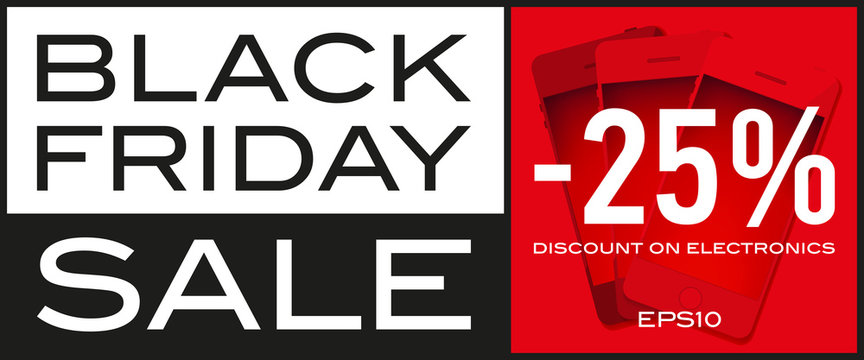 Black Friday Sale, -25%, discount on electronics, seasonal sale, vector design