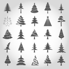 Christmas tree icon set. Flat design. Monochrome version