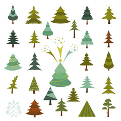 Christmas tree icon set. Flat design