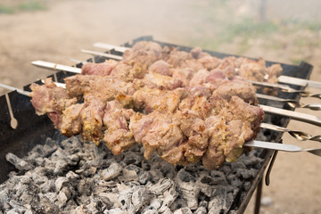 The shish kebab prepares on a brazier
