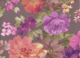 Varicolored fabric texture with a flower pattern
