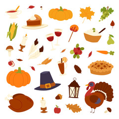 Happy Thanksgiving Day set vector.