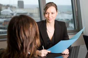 
Job talk in business office
