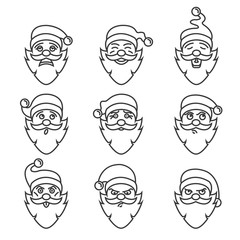 Santa Claus character. Emotions icon set. Merry Christmas. Linea