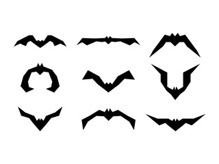 Bats. Big set of black silhouettes of bats.