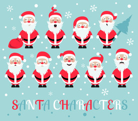 Santa Claus character. Emotions icon set. Merry Christmas