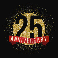 Twenty five years anniversary golden celebration logotype. 25th anniversary gold logo.