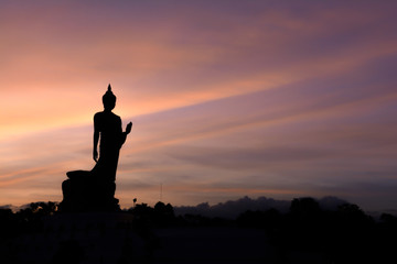 Silhouette of Buddha Statue at Buddist park at Phutthamonthon, N