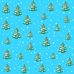 Vector illustration. Abstract illustration of a seamless pattern of Christmas trees with snow. design for packaging, backdrop, wrapping