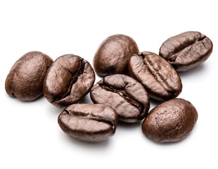 roasted coffee beans isolated in white background cutout