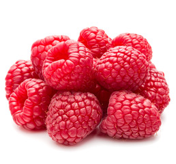 ripe raspberries isolated on white background close up