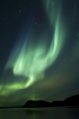 Aurora Borealis beautiful northern light in the clear night sky,  Iceland