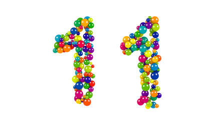 Bright colored balls in the shape of number eleven