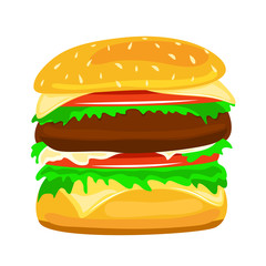 Dinner buns burger vector icon. Hamburger vector illustration food closeup on white background