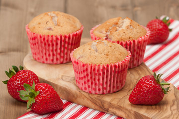 Homebaked Strawberry Cupcakes In Paper Cases. Strawberries. Oliv