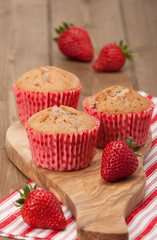 Homebaked Strawberry Cupcakes In Paper Cases. Strawberries. Oliv